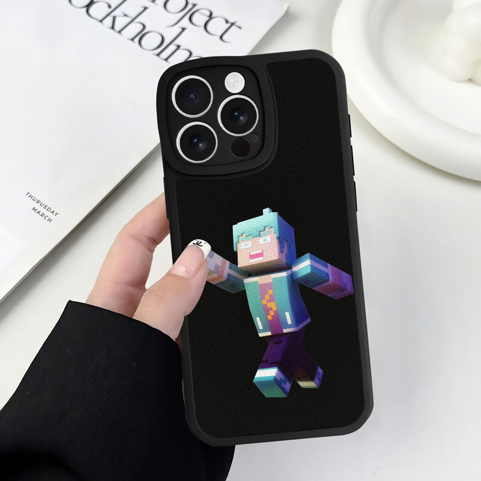 （画像用） マインクラフト ブロックの世界 Minecraft MC Block world 【iPhone 16シリーズ対応】シリコンスマホケース（レザー調） 材質：シリコン